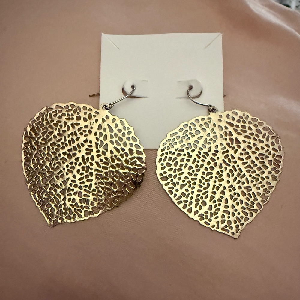 Gold Filigree Leaf Statement Earrings